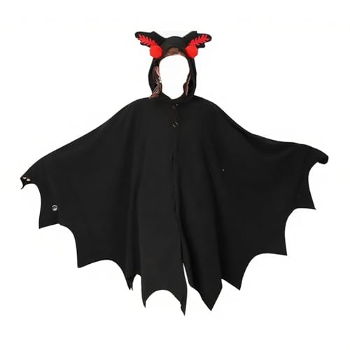 loyimioo Mothman Cape Moth Man Cosplay Umhang mit roten Augen und Ohren Halloween Kostüm Party Outfit Dickes Polar Fleece Warm und Weich Knopfverschluss Lockere Passform von loyimioo
