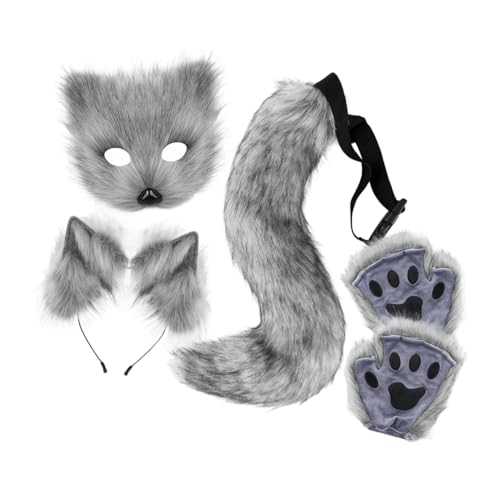 loyimioo Luxus Fuchs Rollenspiel Set mit Maske Schwanz Pfoten und Ohren Perfekt für Halloween Cosplay Karneval und Mottopartys Grau loyimioo Luxus Fuchs Rollenspiel Set mit Maske Schwanz Pfoten und Ohren Perfekt für Halloween Cosplay Karneval und Mottopartys Grau von loyimioo