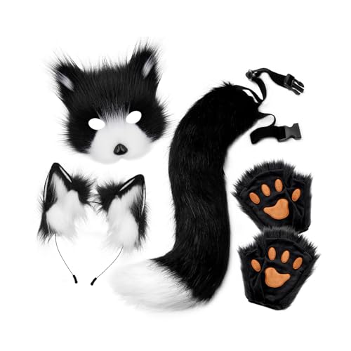 loyimioo Luxus Fuchs Rollenspiel Set mit Maske Schwanz Pfoten und Ohren Perfekt für Halloween Cosplay Karneval und Mottopartys Schwarz/Weiß loyimioo Luxus Fuchs Rollenspiel Set mit Maske Schwanz Pfoten und Ohren Perfekt für Halloween Cosplay Karneval und Mottopartys Schwarz/Weiß von loyimioo
