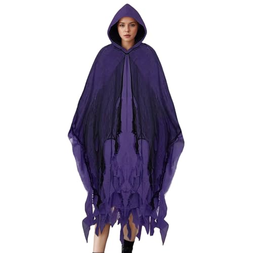 lozssnigzi Halloween Geister Umhang mit Kapuze | 2025 Neu Halloween Umhang | Horror Geister Cape Erwachsene | Sensenmann Kostüm | Gruselige Aktivitäten Cosplay Kostüm Für Herren Damen von lozssnigzi