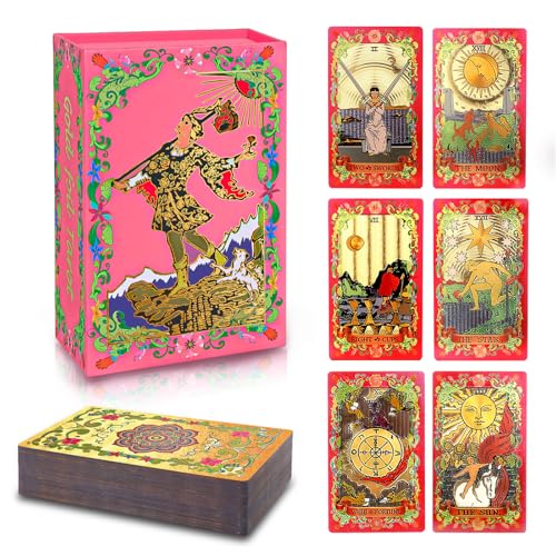 lrjrizzo Tarotkarten für Anfänger, rote Tarotkarten mit Anleitungsbuch, Goldfolie mit Bedeutungen, 78 klassische Origina Rider Waite Taro Deck, Wahrsager-Spiel (rot) von lrjrizzo