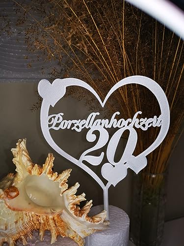 Porzellanhochzeit Topper, 20 Jahre Hochzeitstag Tortendeko Cake Topper Geburtstag Torten Stecker Silk Weiss Porzellanhochzeit Topper, 20 Jahre Hochzeitstag Tortendeko Cake Topper Geburtstag Torten Stecker Silk Weiss von lrsweetdesign