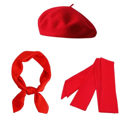 luchike Rote französische Baskenmütze für Damen, roter Schal, Chiffon-Schärpe, Gürtel, Piraten-Schärpe, Pariser Outfit für Damen, Rot/Ausflug, einfarbig (Getaway Solids), Medium von luchike