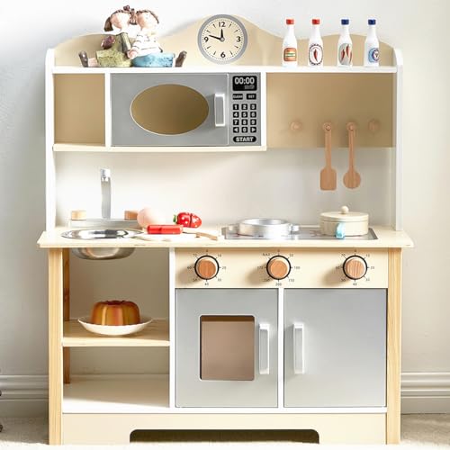 Holz-Küchen-Set, Küchenspielzeug, Kinderspielzeug, Kochspiel für Jungen und Mädchen, 3-7 Jahre von lukazoo
