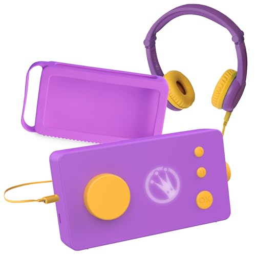 Lunii - Set Meine Geschichtenfabrik in Violett und Kopfhörer Audio Violett und violette Hülle – Geschichtenbox + Kinderhelm + Schutzhülle + 2,5 Stunden Geschichten, die zum Herunterladen enthalten von lunii