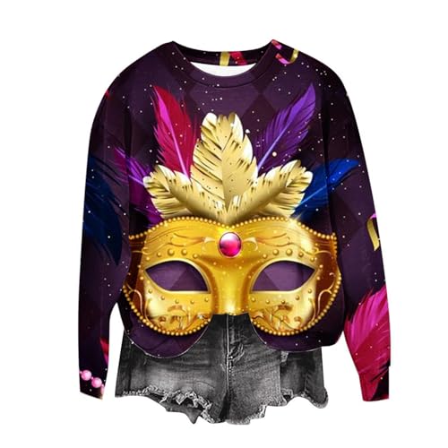 luoluoluo Karneval Kostüm, Langarmshirt Fasching Partner Masken 2024 Gruppenkostüme Karneval Maskendruck Langarm Festival Outfit Venezianische Maske Kostüm Damen von luoluoluo