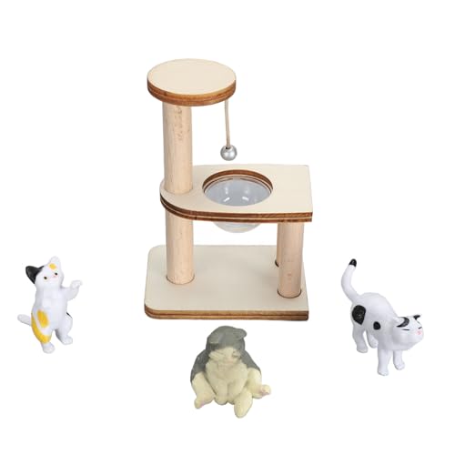 Lvifloae Dollhouse Miniatur -Szene Katze Kletterrahmen DIY Assembly Entzückende Katzenbaum -Figur -Spielset Interactive Dollhouse Toys Rattan Kissen mit Sperrholzkonstruktion (Transparenter Deckentyp) von lvifloae