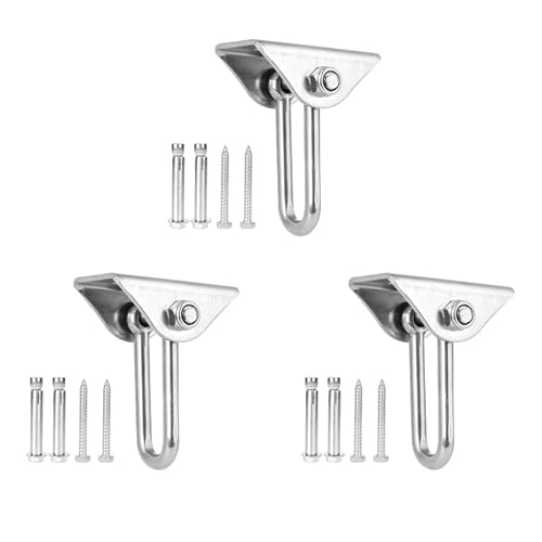 lvifloae 1-4 stücke Robuste Deckenhaken, Schaukelhalterungen, Edelstahl-Schaukelhaken, D-Typ-Aufhängung, Schaukelaufhänger, Haken, Feste Platte, Zubehör für Hängematte, Stuhl, Pod, (3 stücke) von lvifloae