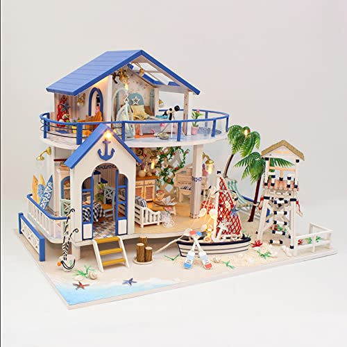 lvifloae DIY-Miniaturhaus-Set, Mini-Puppenhaus, Puppenhaus, Miniatur-DIY-Minihaus-Set mit LED-Lichtern und Möbeln für Set, Geburtstagse, Heimdekoration (Stil 3) von lvifloae