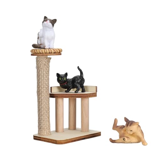 lvifloae Dollhouse Miniatur -Szene Katze Kletterrahmen DIY Assembly Entzückende Katzenbaum -Figur -Spielset Interactive Dollhouse Toys Rattan Kissen mit Sperrholzkonstruktion (Gewebter Matten -Typ) von lvifloae