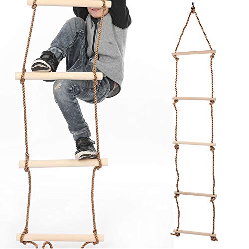 lvifloae Kletterseilleiter aus Holz mit 5 Sprossen, Koordinationsleiter, verstellbar, Fitnessspielzeug für Kinder, Unterhaltungsausrüstung, Krieger-Hindernisparcours für Kinder, lvifloae Kletterseilleiter aus Holz mit 5 Sprossen, Koordinationsleiter, verstellbar, Fitnessspielzeug für Kinder, Unterhaltungsausrüstung, Krieger-Hindernisparcours für Kinder, von lvifloae