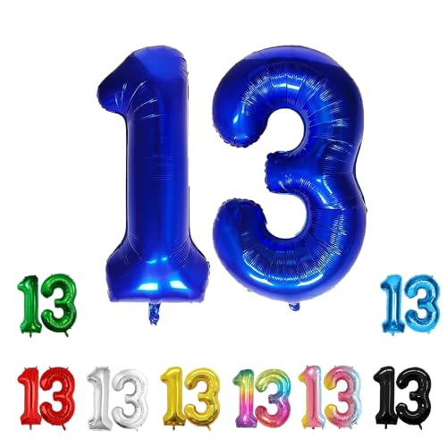 Geburtstags-Zahlenballons XXL-Riesen-Folienballons 40 Zoll – 101 cm Luftballons Geburtstag Jungen Mädchen Babyparty Geburtstagsdekorationen Jubiläumsparty-Dekorationen (Blau, 13) von lxmydm