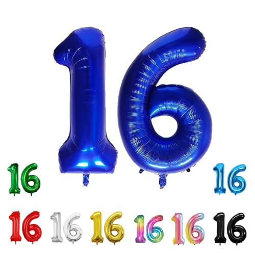 Geburtstags-Zahlenballons XXL-Riesen-Folienballons 40 Zoll – 101 cm Luftballons Geburtstag Jungen Mädchen Babyparty Geburtstagsdekorationen Jubiläumsparty-Dekorationen (Blau, 16) von lxmydm