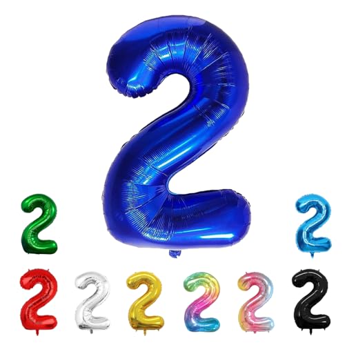 Geburtstags-Zahlenballons XXL-Riesen-Folienballons 40 Zoll – 101 cm Luftballons Geburtstag Jungen Mädchen Babyparty Geburtstagsdekorationen Jubiläumsparty-Dekorationen (Blau, 2) von lxmydm