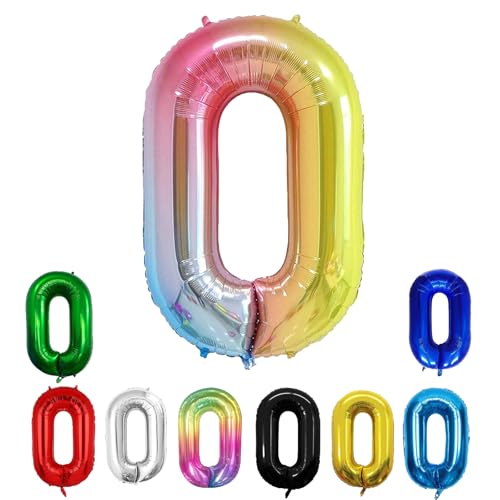 Geburtstags-Zahlenballons XXL-Riesen-Folienballons 40 Zoll – 101 cm Luftballons Geburtstag Jungen Mädchen Babyparty Geburtstagsdekorationen Jubiläumsparty-Dekorationen (Farbverlauf, 0) von lxmydm