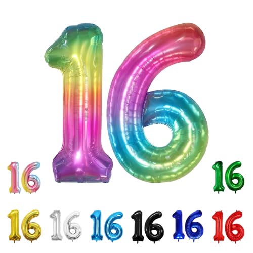 Geburtstags-Zahlenballons XXL-Riesen-Folienballons 40 Zoll – 101 cm Luftballons Geburtstag Jungen Mädchen Babyparty Geburtstagsdekorationen Jubiläumsparty-Dekorationen (Geleefarbe, 16) von lxmydm