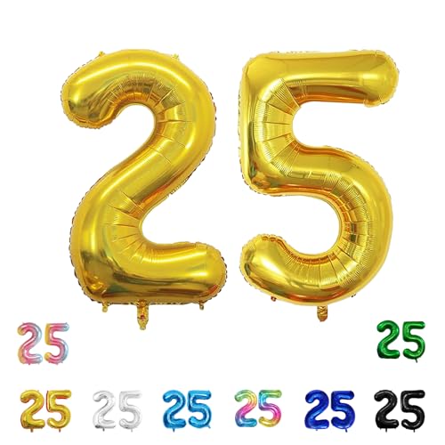 Geburtstags-Zahlenballons XXL-Riesen-Folienballons 40 Zoll – 101 cm Luftballons Geburtstag Jungen Mädchen Babyparty Geburtstagsdekorationen Jubiläumsparty-Dekorationen (Gold, 25) von lxmydm