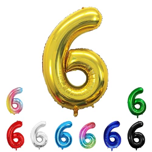 Geburtstags-Zahlenballons XXL-Riesen-Folienballons 40 Zoll – 101 cm Luftballons Geburtstag Jungen Mädchen Babyparty Geburtstagsdekorationen Jubiläumsparty-Dekorationen (Gold, 6) von lxmydm