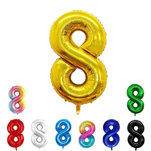 Geburtstags-Zahlenballons XXL-Riesen-Folienballons 40 Zoll – 101 cm Luftballons Geburtstag Jungen Mädchen Babyparty Geburtstagsdekorationen Jubiläumsparty-Dekorationen (Gold, 8) von lxmydm