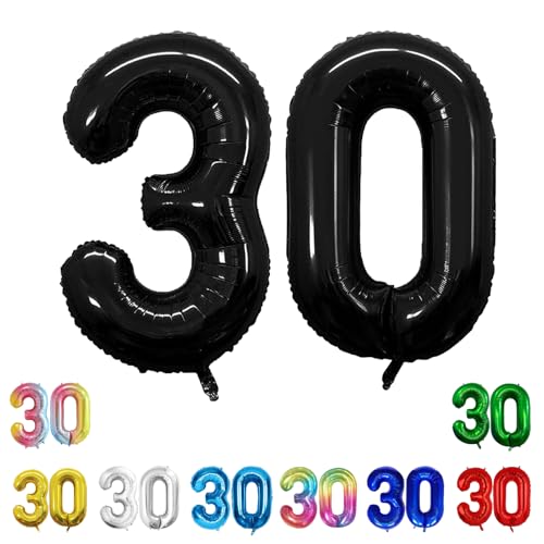 Geburtstags-Zahlenballons XXL-Riesen-Folienballons 40 Zoll – 101 cm Luftballons Geburtstag Jungen Mädchen Babyparty Geburtstagsdekorationen Jubiläumsparty-Dekorationen (Schwarz, 30) von lxmydm