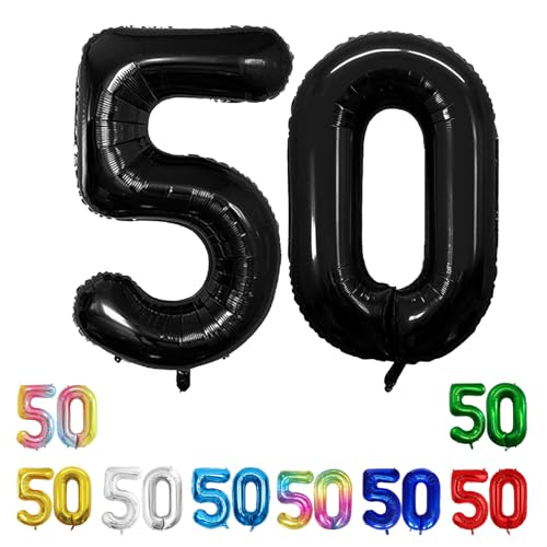 Geburtstags-Zahlenballons XXL-Riesen-Folienballons 40 Zoll – 101 cm Luftballons Geburtstag Jungen Mädchen Babyparty Geburtstagsdekorationen Jubiläumsparty-Dekorationen (Schwarz, 50) von lxmydm