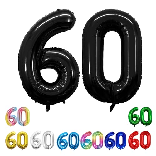 Geburtstags-Zahlenballons XXL-Riesen-Folienballons 40 Zoll – 101 cm Luftballons Geburtstag Jungen Mädchen Babyparty Geburtstagsdekorationen Jubiläumsparty-Dekorationen (Schwarz, 60) von lxmydm