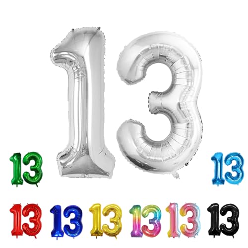 Geburtstags-Zahlenballons XXL-Riesen-Folienballons 40 Zoll – 101 cm Luftballons Geburtstag Jungen Mädchen Babyparty Geburtstagsdekorationen Jubiläumsparty-Dekorationen (Silber, 13) von lxmydm