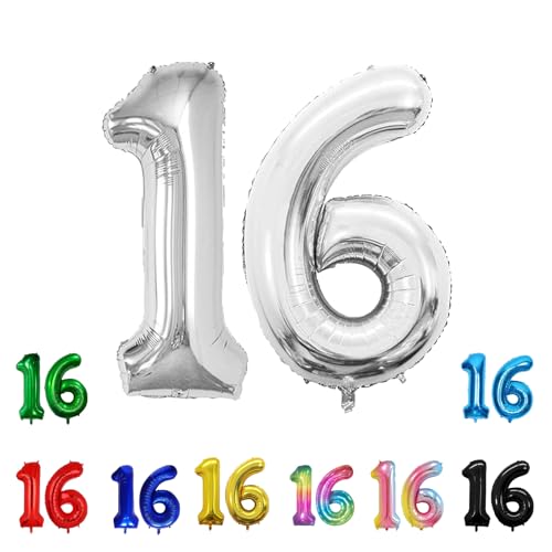 Geburtstags-Zahlenballons XXL-Riesen-Folienballons 40 Zoll – 101 cm Luftballons Geburtstag Jungen Mädchen Babyparty Geburtstagsdekorationen Jubiläumsparty-Dekorationen (Silber, 16) von lxmydm