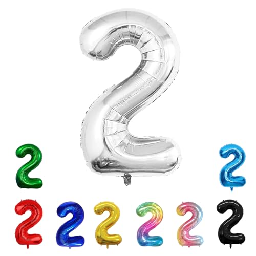 Geburtstags-Zahlenballons XXL-Riesen-Folienballons 40 Zoll – 101 cm Luftballons Geburtstag Jungen Mädchen Babyparty Geburtstagsdekorationen Jubiläumsparty-Dekorationen (Silber, 2) von lxmydm