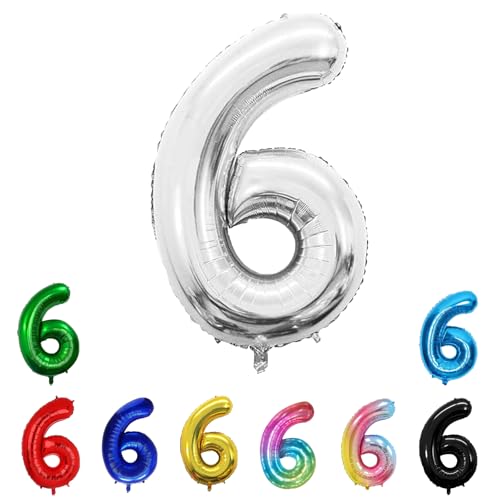Geburtstags-Zahlenballons XXL-Riesen-Folienballons 40 Zoll – 101 cm Luftballons Geburtstag Jungen Mädchen Babyparty Geburtstagsdekorationen Jubiläumsparty-Dekorationen (Silber, 6) von lxmydm