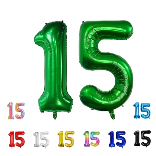 Geburtstags-Zahlenballons XXL-Riesen-Folienballons 40 Zoll – 101 cm Luftballons Geburtstag Jungen Mädchen Babyparty Geburtstagsdekorationen Jubiläumsparty-Dekorationen (dunkelgrün, 15) von lxmydm