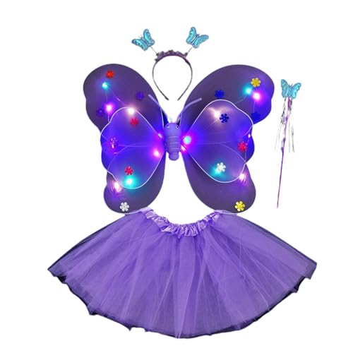 lyanny Fairy Wings Kinder | Feenhaftes Schmetterlingsflügel-Kostüm für Mädchen mit Tutu-Rock, Zauberstab und Stirnband | Karneval Halloween Party Kostüm Cosplay Kostüm Zubehör für Mädchen 3-8 von lyanny