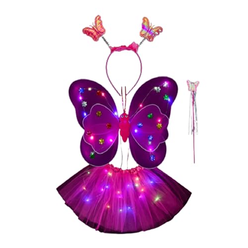 lyanny Fairy Wings Kinder | Feenhaftes Schmetterlingsflügel-Kostüm für Mädchen mit Tutu-Rock, Zauberstab und Stirnband | Karneval Halloween Party Kostüm Cosplay Kostüm Zubehör für Mädchen 3-8 von lyanny