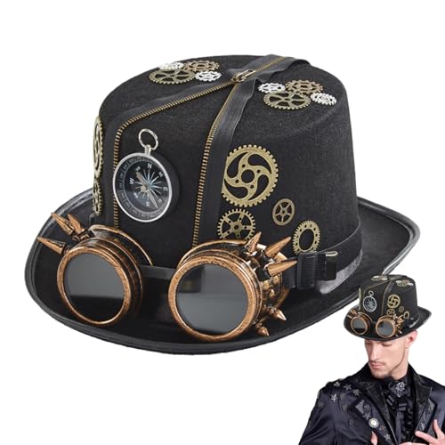 lyanny Steampunk Zylinder Hut mit Brille, Steampunk-Hüte für Männer, Gothic Vintage Kostüm Kopfbedeckung Steampunk Accessoires for Karneval, Halloween, Mottoparty von lyanny