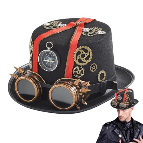 lyanny Steampunk Zylinder Hut mit Brille, Steampunk-Hüte für Männer, Gothic Vintage Kostüm Kopfbedeckung Steampunk Accessoires for Karneval, Halloween, Mottoparty von lyanny