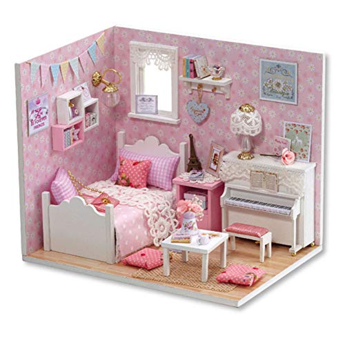 Puppenhaus-Miniaturen, Puppenhaus-Bausatz mit Möbeln und LED-Licht, DIY-Miniaturhaus-Bausatz, Kreative Geschenke für und Erwachsene, Kleines Zimmer (Sonnenprinzessin) von lyrlody