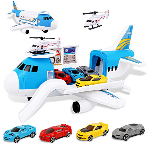 m zimoon Transport Flugzeug Spielzeug, Transportflugzeug 4 Autos + 1 Hubschrauber Set, Junge und Mädchen, Kinder von m zimoon
