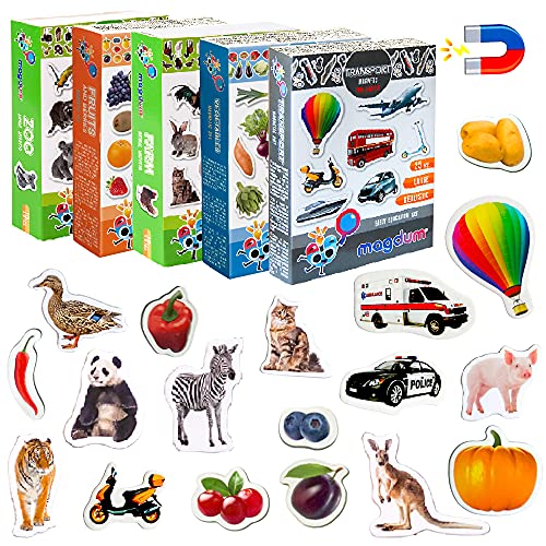 magdum 110 Zoo + BAUERNHOFTIERE + Obst + GEMÜSE + Transport Foto Magnete Kinder für magnettafel - Magnet Spielzeug Kinder - Kühlschrankmagnete Kinder -Spielzeug ab 3 Jahre - Lernspiele ab 3 Jahre von magdum