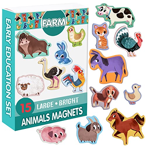 Magdum 15 Bauernhof Magnete Kinder für magnettafel - Magnet spielzeug kinder - Kinder Magnete - Kühlschrankmagnete Kinder - Kühlschrank Magnete set Kinder -Spielzeug ab 3 jahre - Lernspiele ab 3 jahre von magdum