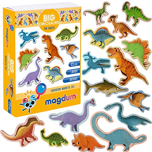 Magdum 15 Dinosaurier Spielzeug - Magnete Kinder für magnettafel - Magnet Spielzeug Kinder - Kühlschrankmagnete Kinder - Kühlschrank Magnete Set Kinder -Spielzeug ab 3 Jahre - Lernspiele ab 3 Jahre von magdum