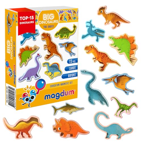 Magdum 15 Dinosaurier Spielzeug - Magnete Kinder für magnettafel - Magnet Spielzeug Kinder - Kühlschrankmagnete Kinder - Kühlschrank Magnete Set Kinder -Spielzeug ab 3 Jahre - Lernspiele ab 3 Jahre von magdum