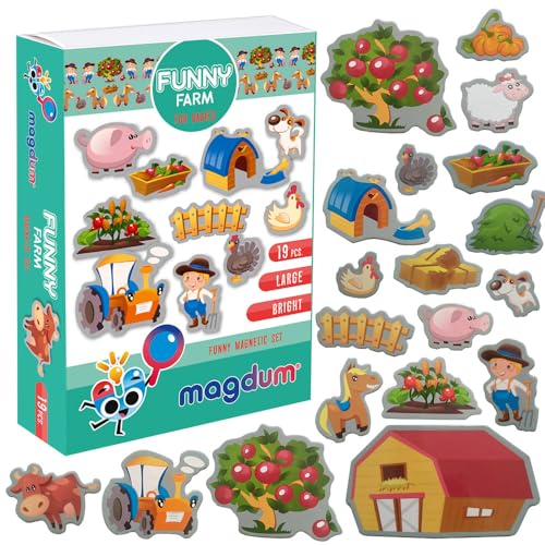 Magdum 19 Funny Bauernhoftiere Magnete Kinder für magnettafel - Magnet Spielzeug Kinder - Kühlschrankmagnete Kinder - Kühlschrank Magnete Set Kinder -Spielzeug ab 3 Jahre - Lernspiele ab 3 Jahre von magdum