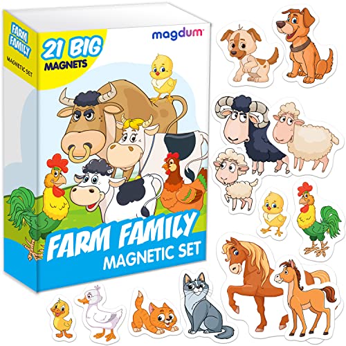 Magdum 21 Bauernhof Familie Magnete Kinder für magnettafel - Magnet Spielzeug Kinder - Kühlschrankmagnete Kinder - Kühlschrank Magnete Set Kinder -Spielzeug ab 3 Jahre - Lernspiele ab 3 Jahre von magdum