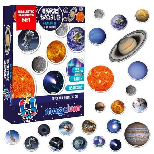 Magdum 22 Weltall Magnete Kinder für magnettafel - Magnet spielzeug kinder - Kühlschrankmagnete Kinder - Kühlschrank Magnete set Kinder -Spielzeug ab 3 jahre - Lernspiele ab 3 jahre - Planeten magnete von magdum