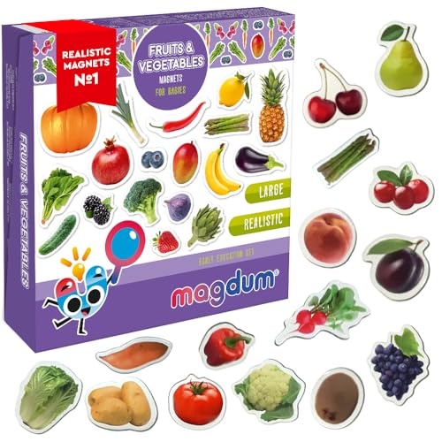 Magdum 50 OBST & BEEREN & GEMÜSE FOTO Magnete Kinder für magnettafel - Magnet spielzeug kinder - Kühlschrankmagnete Kinder - Kühlschrank Magnete set Kinder -Spielzeug ab 3 jahre -Lernspiele ab 3 jahre von magdum