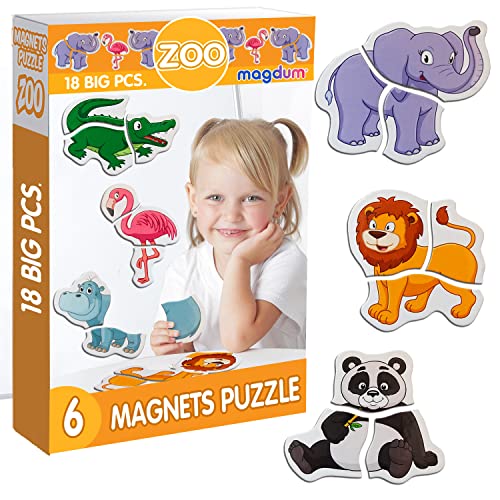 Magdum 6 Zoo Magnete Kinder Puzzle ab 3 Jahren - Magnete Kinder für magnettafel - Magnet Spielzeug Kinder -Magnetische Puzzle 3 Jahre - Spielzeug ab 3 Jahre -Lernspiele ab 3 Jahre -Magnet Puzzle von magdum