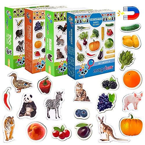 Magdum 85 Kinder Magnete Zoo + BAUERNHOFTIERE + Obst + GEMÜSE Foto Magnete Kinder für magnettafel - Magnet Spielzeug Kinder - Kühlschrankmagnete Kinder -Spielzeug ab 3 Jahre - Lernspiele ab 3 Jahre von magdum