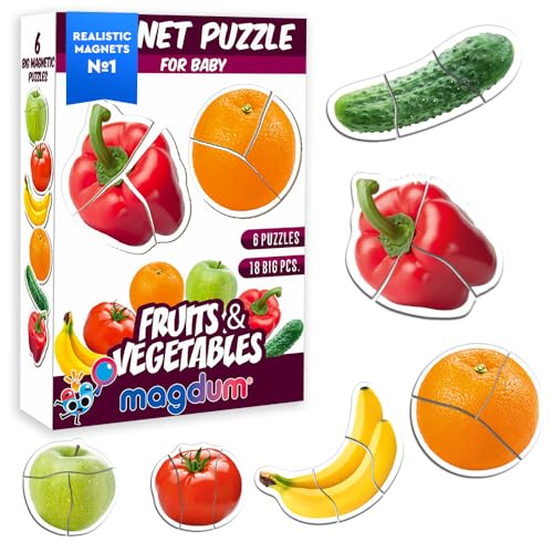 magdum Magnet Puzzle Kinder Obst GEMÜSE - Kinder Puzzle - Puzzle für Kinder - Puzzle Baby - Magnet Spiele für Kinder - Lernspielzeug - Magnetpuzzle - Magnetische Puzzle - Montessori Spielzeug von magdum