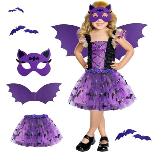 magnetspiele Halloween Fledermaus Kostüm Kinder Set, 3 Stück Fledermaus Kostüm Kinder Mädchen Set, Fledermaus Flügel Kostüm, Halloween Kostüm Kinder Fledermaus, für Party Mottoparty Fasching(Lila magnetspiele Halloween Fledermaus Kostüm Kinder Set, 3 Stück Fledermaus Kostüm Kinder Mädchen Set, Fledermaus Flügel Kostüm, Halloween Kostüm Kinder Fledermaus, für Party Mottoparty Fasching(Lila von magnetspiele