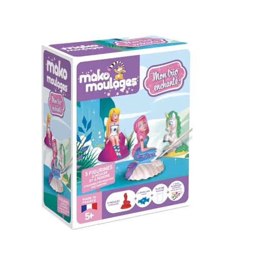Mako moulages – Mein verzaubertes Trio – Fee, Meerjungfrau, Einhorn – Kreatives Freizeitset – Gips und Gouachefarben – 3 rote Latexformen – Ab 5 Jahren – 29120, Multicouleur von mako moulages